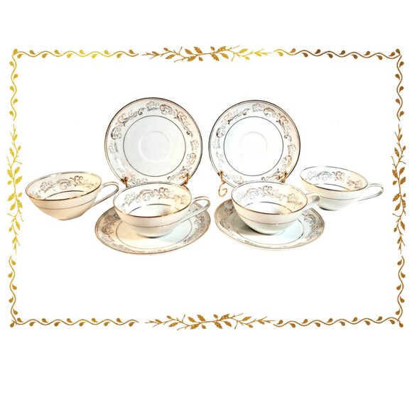 Noritake “Stanwyck” Cup & Saucer Set (4 Cups + 4 Saucers) - Picture 1 of 11